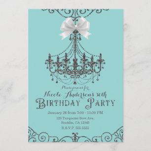Turquoise Silver White Bow Birthday Party Elke lee Kaart