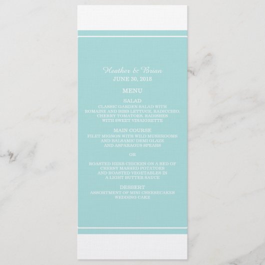 Turquoise Simply Elegant Wedding Menu (Voorkant)