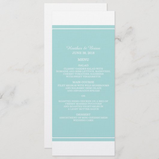 Turquoise Simply Elegant Wedding Menu (Voorkant / Achterkant)