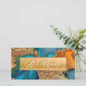 Turquoise Sinaasappel Gouden Waterverf Cadeaubon (Staand voorkant)