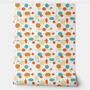 Turquoise Sinaasappel zwarte cirkels lijnen midden Behang