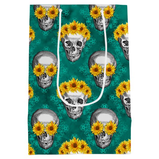Turquoise Skulls and Sunflower Series Design 10 Medium Cadeauzakje (Achterkant)
