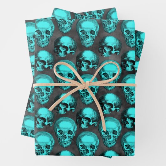 Turquoise Skulls and Sunflower Series Design 1 Inpakpapier Vel (In situ)