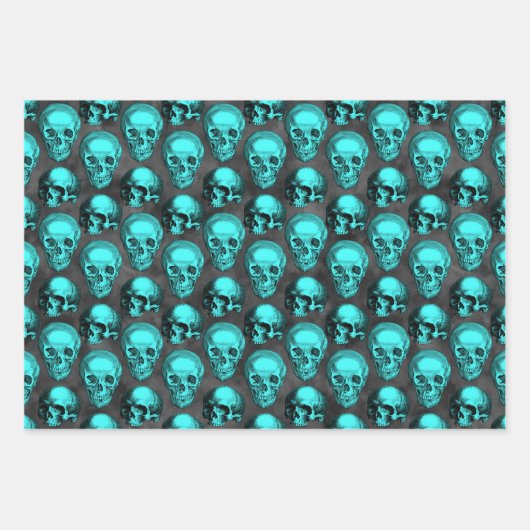 Turquoise Skulls and Sunflower Series Design 1 Inpakpapier Vel (Voorkant)