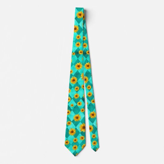 Turquoise Skulls and Sunflower Series Design 2 Stropdas (Voorkant)
