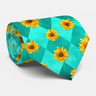 Turquoise Skulls and Sunflower Series Design 2 Stropdas