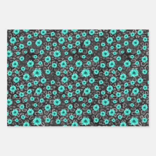 Turquoise Skulls and Sunflower Series Design 5 Inpakpapier Vel (Voorkant 3)