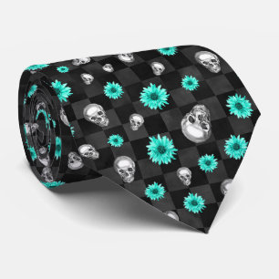 Turquoise Skulls and Sunflower Series Design 7 Stropdas
