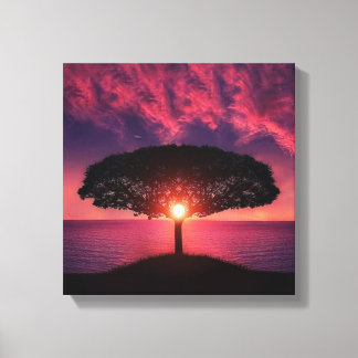 Turquoise Sky Tree Sunset Canvas Print