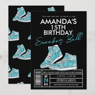 Turquoise Sneaker Bal Verjaardagsuitnodiging Kaart