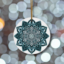 Turquoise Sneeuwvlok op wit Keramisch Ornament