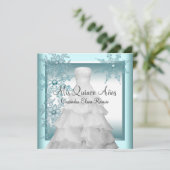 Turquoise Sneeuwvlok Winter Wonderland Quinceanera Kaart (Staand voorkant)