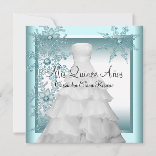 Turquoise Sneeuwvlok Winter Wonderland Quinceanera Kaart (Voorkant)