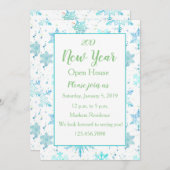 Turquoise Snowflake Nieuwjaar Open House Uitnodigi Kaart (Voorkant / Achterkant)