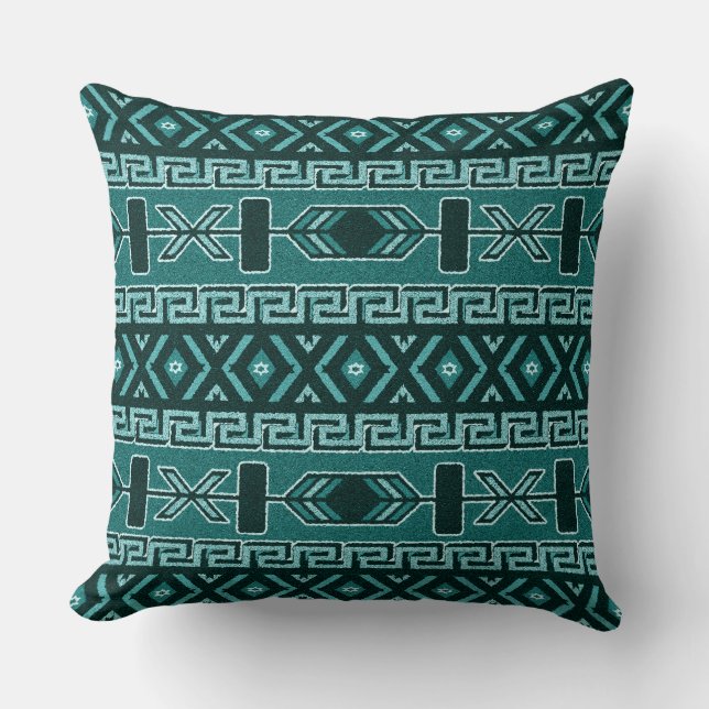 Turquoise Southwest Tribal Aztec Pattern Kussen (Voorkant)