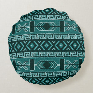 Turquoise Southwest Tribal Aztec Pattern Rond Kussen