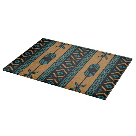 Turquoise Southwestern Design Aztec Tribal Pattern Snijplank (Hoek)