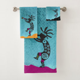 Turquoise Southwestern Kokopelli Bath Towel Set Bad Handdoek