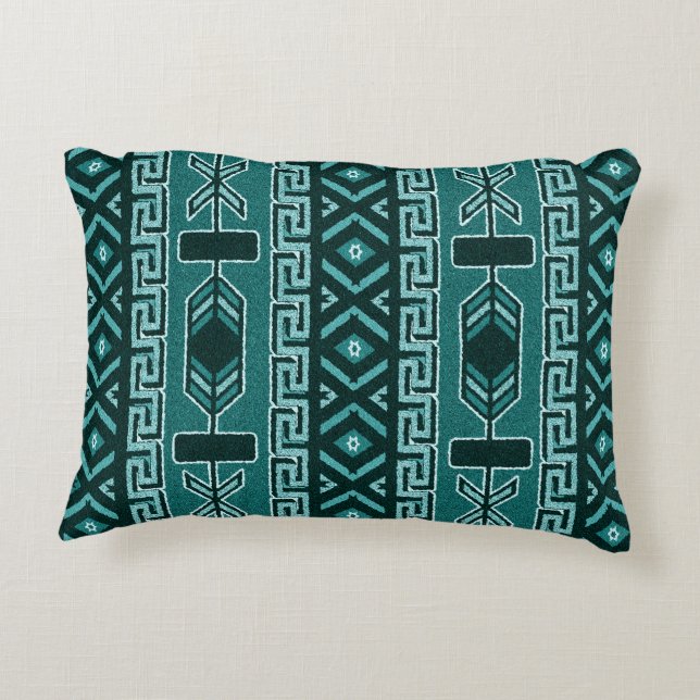 Turquoise Southwestern Tribal Aztec Pattern Decoratief Kussen (Achterkant)