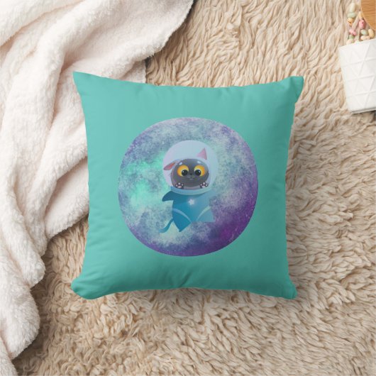 Turquoise Space Cat Sierkussen (Deken)