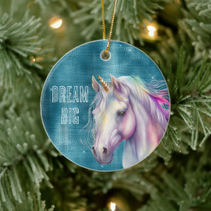 Turquoise Sparkle Eenhoorn Naam Keramisch Ornament