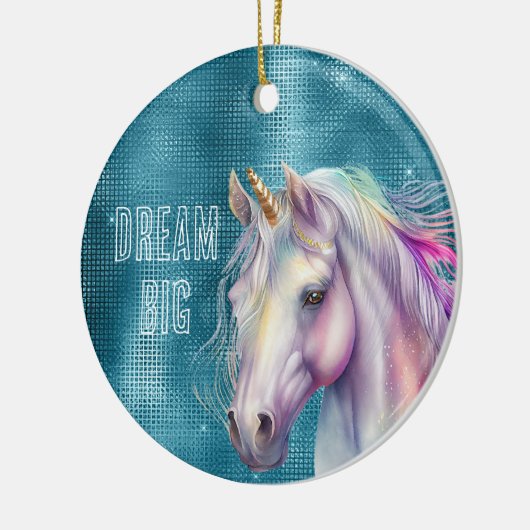 Turquoise Sparkle Eenhoorn Naam Keramisch Ornament (Links)