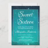 Turquoise Sparkle Sky Sweet 16 Verjaardag Uitnodig Kaart (Voorkant)