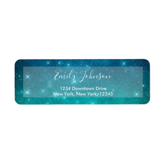 Turquoise Sparkle Stars Night Sky Étiquette de adr (Devant)