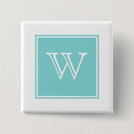 Turquoise Square Monogram Button (Voorkant)