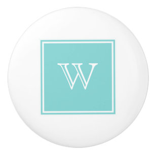 Turquoise Square Monogram Knob Keramische Knop