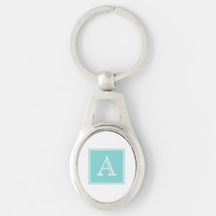 Turquoise Square Monogram Metaal Sleutelhanger