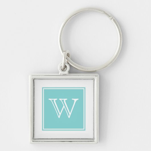 Turquoise Square Monogram Premium Sleutelhanger (Voorkant)