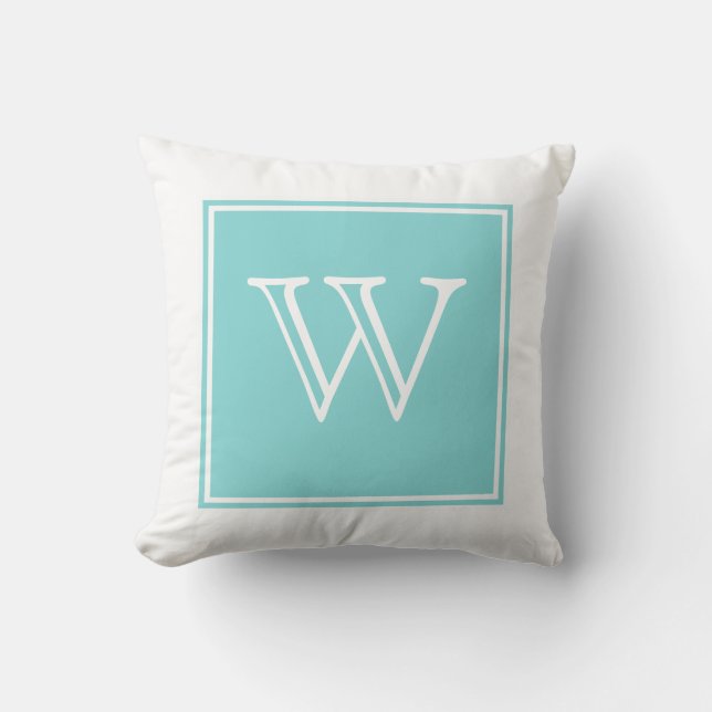 Turquoise Square Monogram Sierkussen (Voorkant)