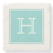 Turquoise Square Monogram Stone Onderzetter