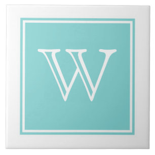 Turquoise Square Monogram Tegel Tegeltje