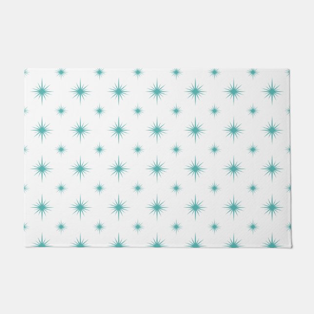 Turquoise Starburst Patroon Mid Century Modern Deurmat (Voorkant)