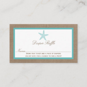 Turquoise Starfish Beach Baby shower Diaper Raffle Informatiekaartje