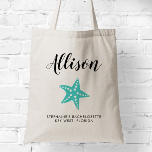 Turquoise Starfish Bridesmaid Sac fourre-tout pour