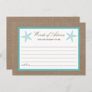 Turquoise Starfish Burlap Beach Baby shower Advieskaart