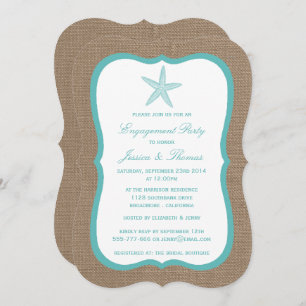 Turquoise Starfish Burlap Beach Engagement Party Kaart