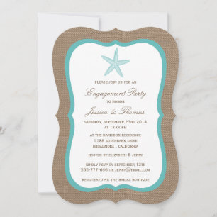 Turquoise Starfish Burlap Beach Engagement Party Kaart