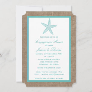 Turquoise Starfish Burlap Beach Verloving Shower Kaart