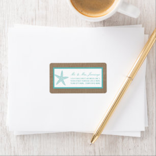 Turquoise Starfish Burlap Beach Wedding Collectie Etiket