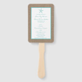 Turquoise Starfish Burlap Beach Wedding Collectie Handwaaier (Voorkant)