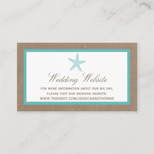 Turquoise Starfish Burlap Beach Wedding Collectie Informatiekaartje (Voorkant)