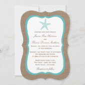 Turquoise Starfish Burlap Beach Wedding Collectie Kaart (Voorkant)