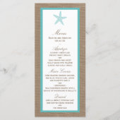 Turquoise Starfish Burlap Beach Wedding Collectie Menu (Voorkant)