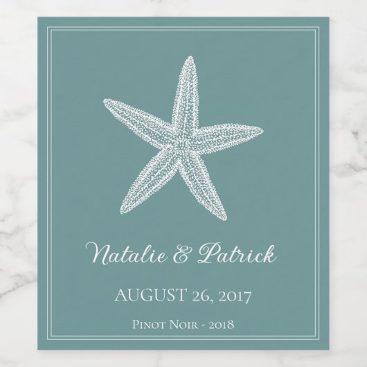 Turquoise Starfish Mariage Vin Étiquette (Étiquettes simples)