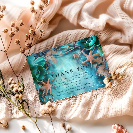Turquoise Starfish Ocean Wedding Bedankkaart