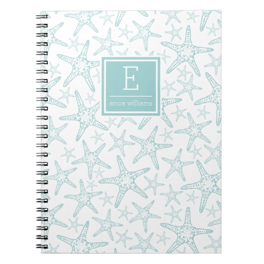 Turquoise Starfish Pattern Personalized Notitieboek (Voorkant)